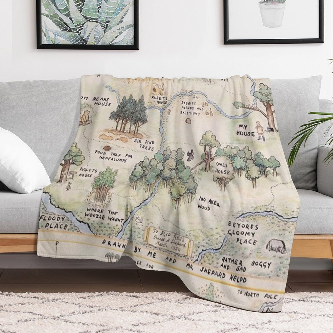 Hundred Acre Wood Map Sustainable Throw Blanket