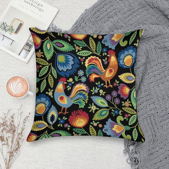 Polish Folk Roosters Soft Bedroom Essential Throw Pillow