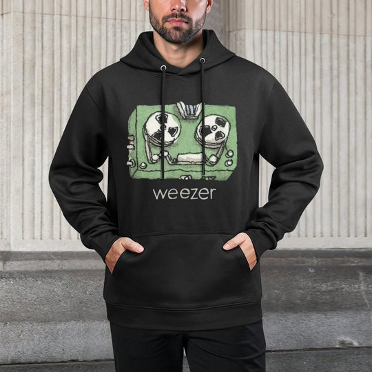 Weezer Black Unisex - Small - - Crew Neck - Modern Letter Print - Official Merchandise Adjustable Hood Hoodie