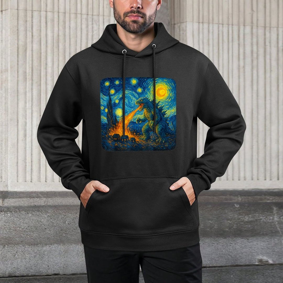 Japanese Monster Kaiju Starry Night Van Gogh Gifts Men Women Breathable Fabric Hoodie