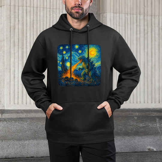 Japanese Monster Kaiju Starry Night Van Gogh Gifts Men Women Breathable Fabric Hoodie