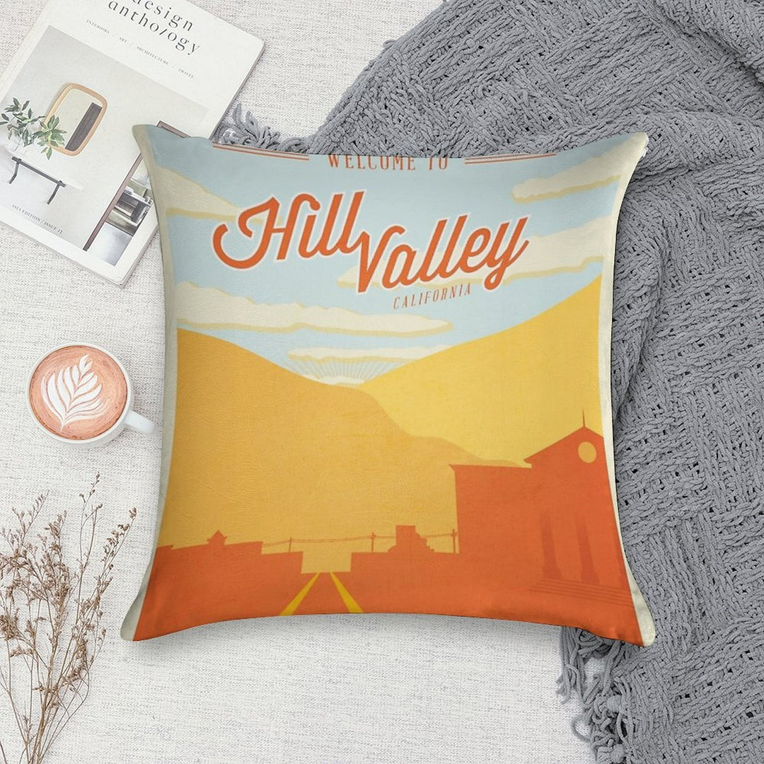 Back to The Future - Welcome To Hill Valley Soft Reinforced Edging Throw Pillow