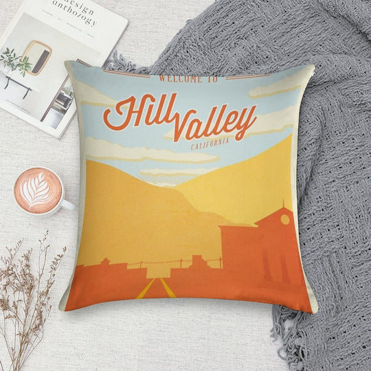 Back to The Future - Welcome To Hill Valley Soft Reinforced Edging Throw Pillow