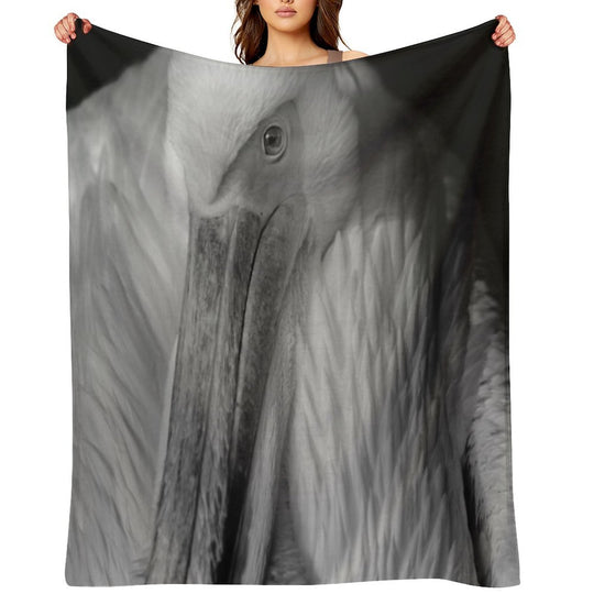 Pelican Portrait in Black And White – Wildlife Fine Art Photography Quick-dry Throw Blanket