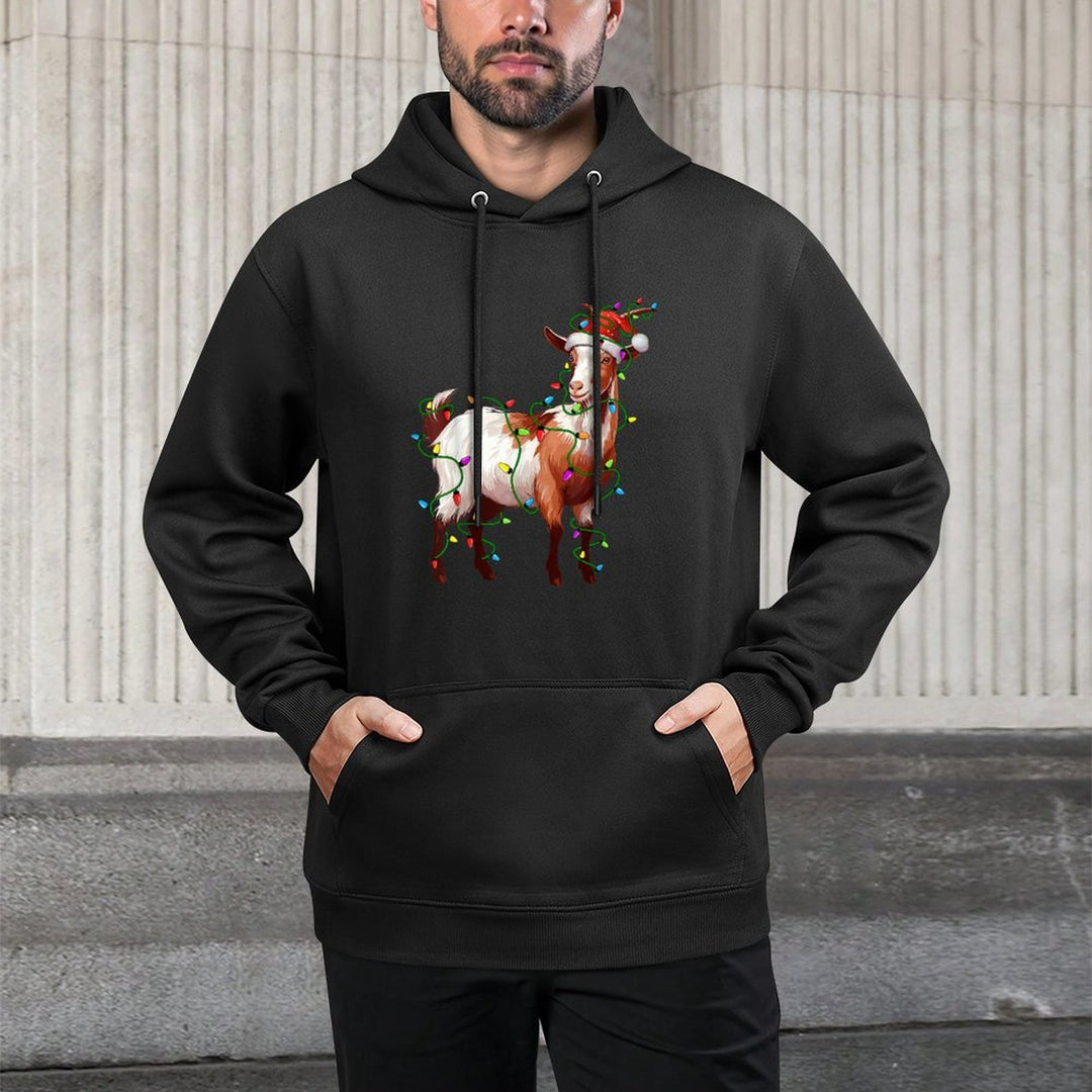 Goat Santa Christmas Tree Lighting Xmas Funny Colorfast Hoodie