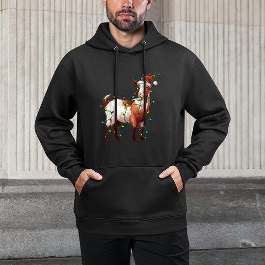 Goat Santa Christmas Tree Lighting Xmas Funny Colorfast Hoodie