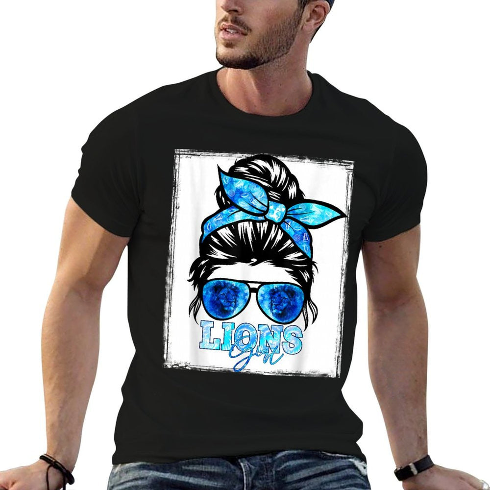 Retro Lion Girl Messy Bun Sports Team Matching Outfit  Polyester Blend T-Shirt