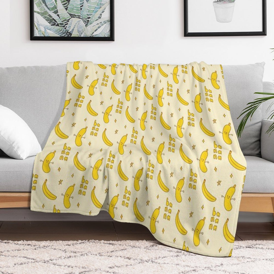 Cute Banana Pattern  Kawaii Fruit Art  Yellow Aesthetic Design Velvety-soft Throw Blanket