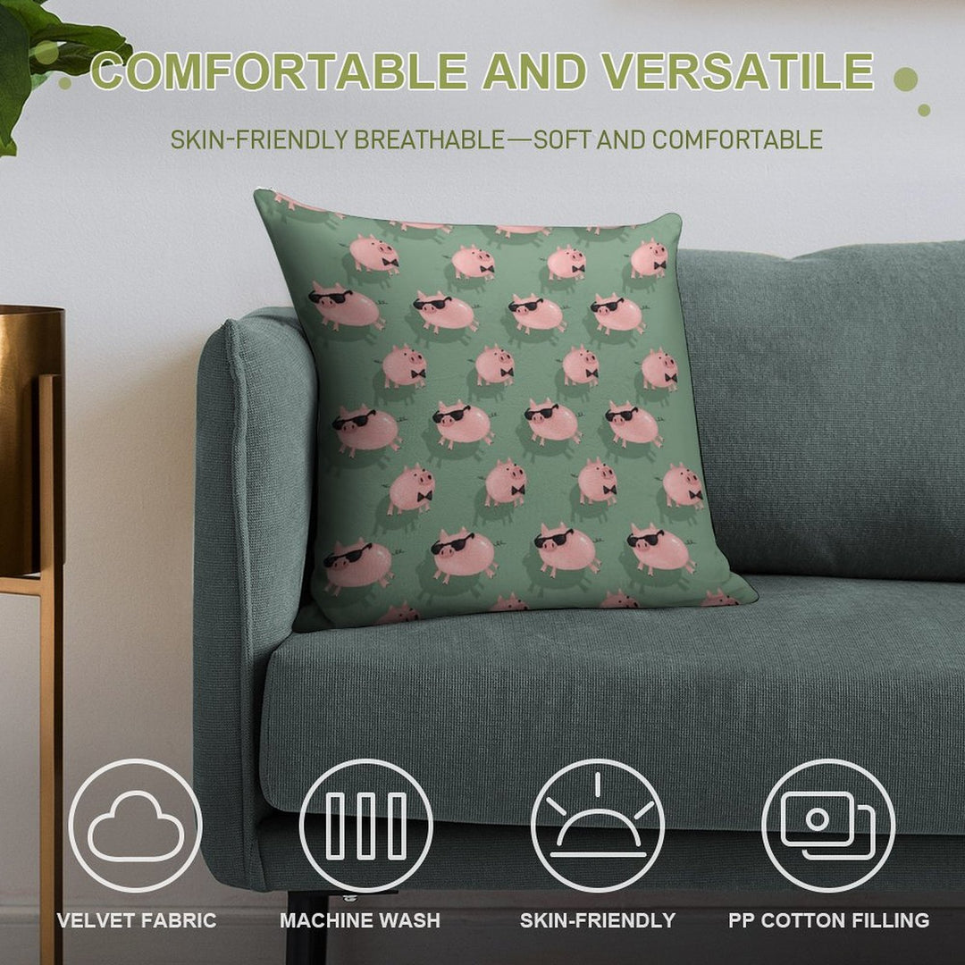 Pigs on Green Soft Style Accent Throw Pillow
