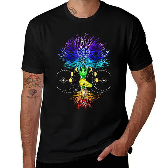 Chakra Tree of Life with Phases Of The Moon Hatha Yoga  Tagless Design T-Shirt