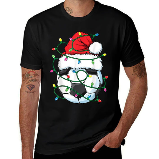 Funny Christmas Soccer Ball Santa Hat Xmas Lights Girls Boys  Moisture-wicking T-Shirt