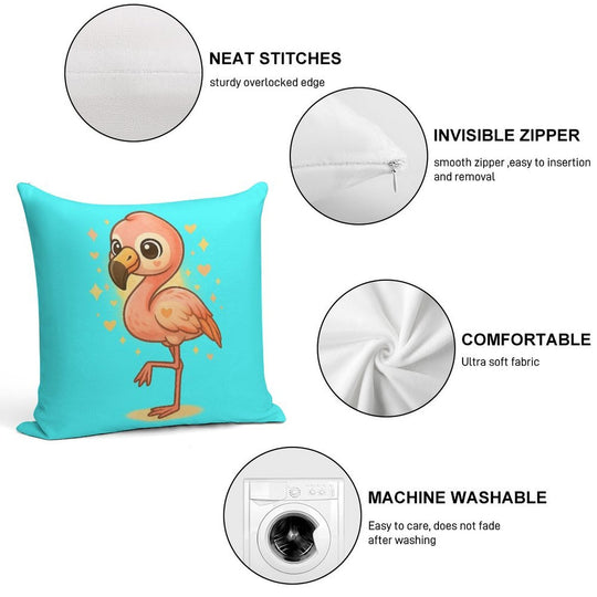 Kawaii Baby Flamingo – Chibi Mascot Soft Washable Throw Pillow