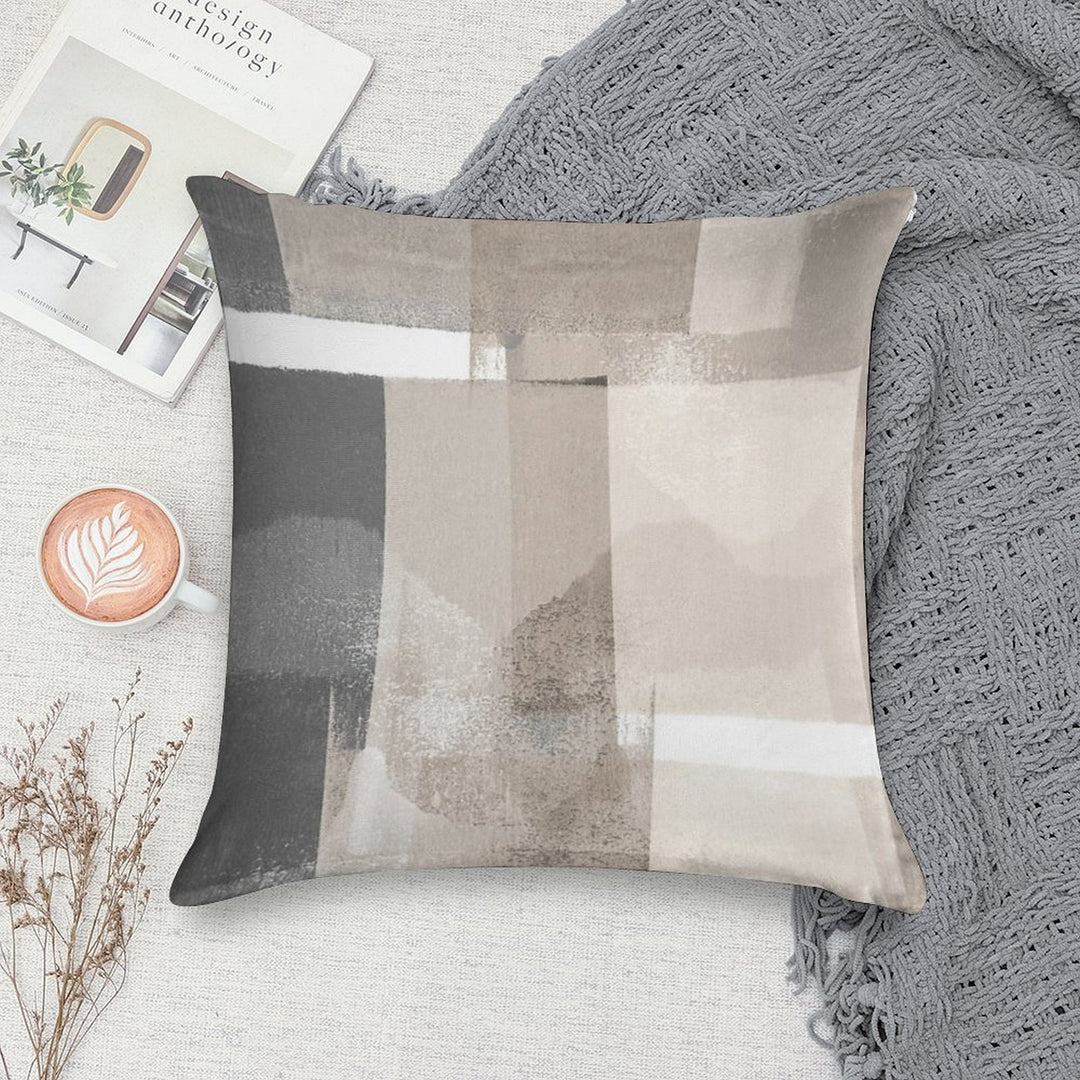 Grey And Beige Geometric Abstract Building Blocks Soft Home Decor Throw Pillow