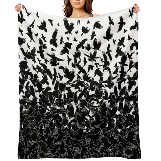 Raven Crow Flying Birds Abstract Goth Halloween Pattern Velvety-soft Throw Blanket