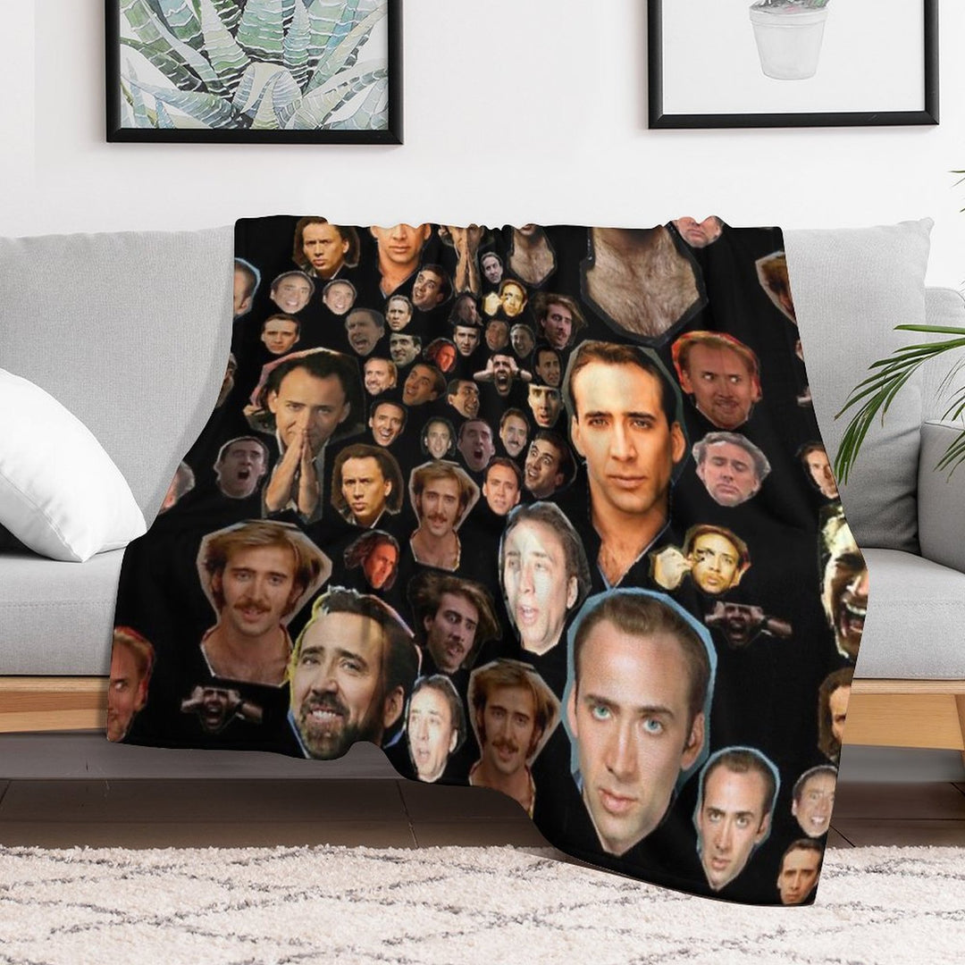 Nicholas Cage Faces Pattern - Nicolas Cage - Nick Cage - Nic Cage Faces Pattern Plush Throw Blanket