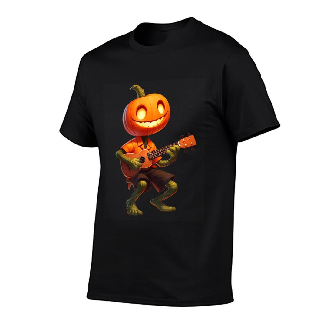Pumpkin Face Playing Ukulele Halloween Costume Men Boys Kids  Versatile T-Shirt