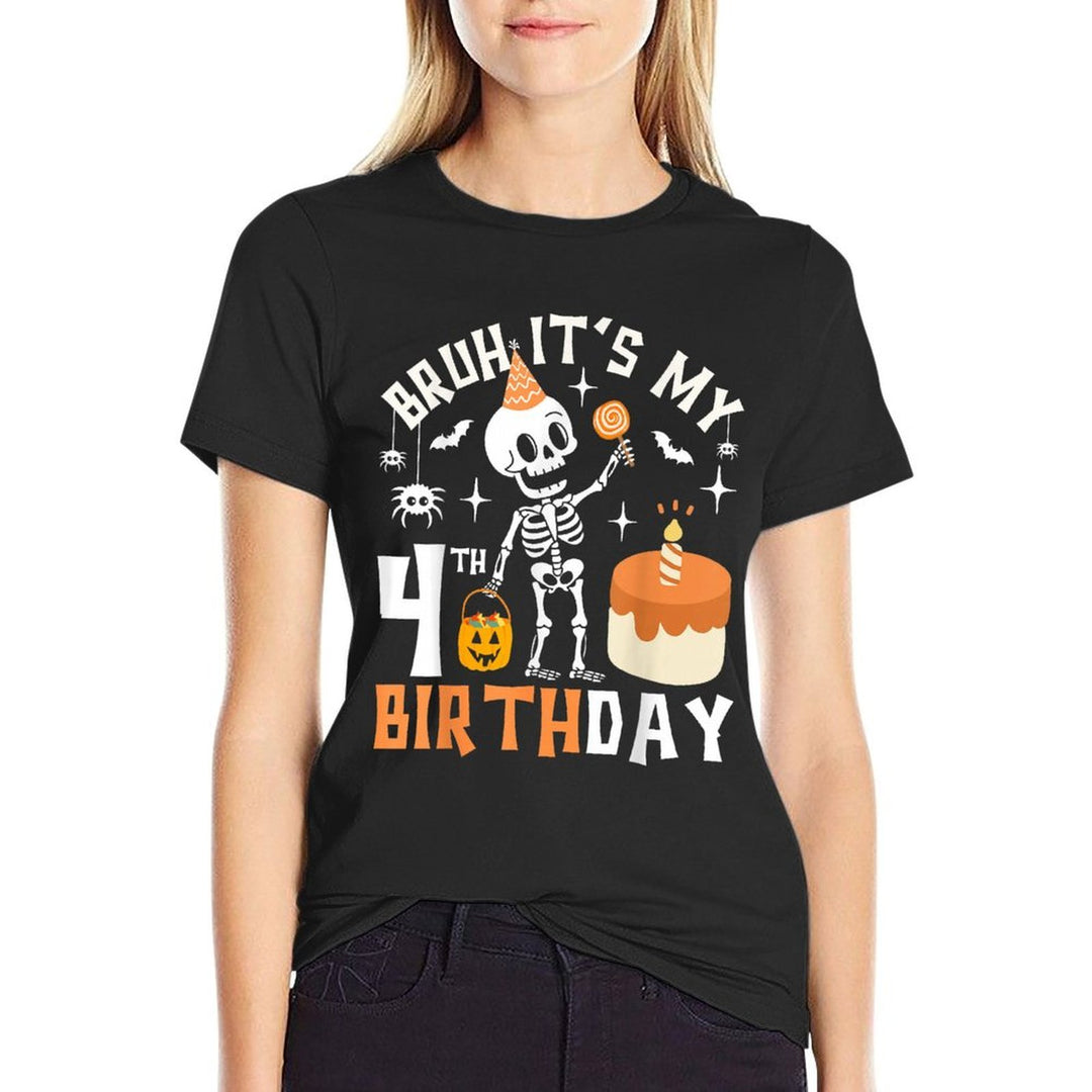 Halloween 4th Birthday Bruh-Funny Skeleton 4th Bday Kids Boy  Oversized Silhouette T-Shirt