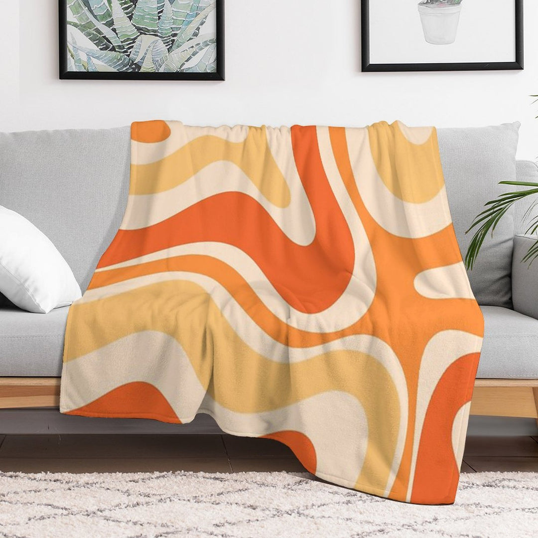 Retro Modern Liquid Swirl Abstract Pattern Square in Orange And Tangerine Tones Durable Throw Blanket