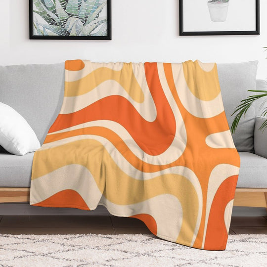 Retro Modern Liquid Swirl Abstract Pattern Square in Orange And Tangerine Tones Durable Throw Blanket