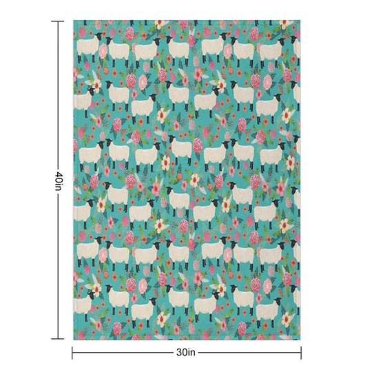 Sheep Farm Sanctuary Florals Pattern Cute Gifts for Animal Lovers Wrinkle-free Throw Blanket
