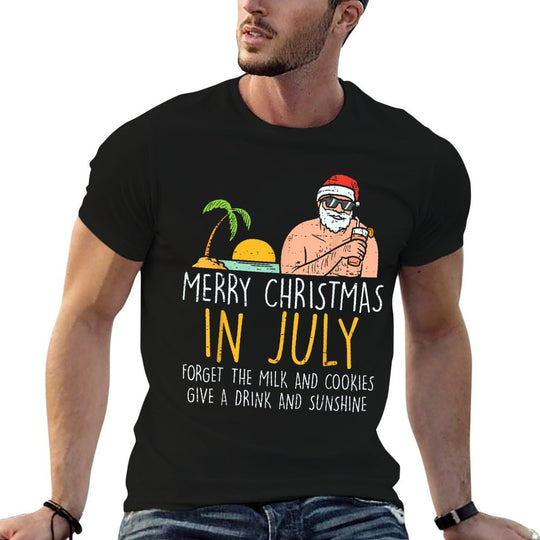 Merry Christmas In July Santa Beach Cocktail Summer Xmas for Men Women  Stretchy T-Shirt