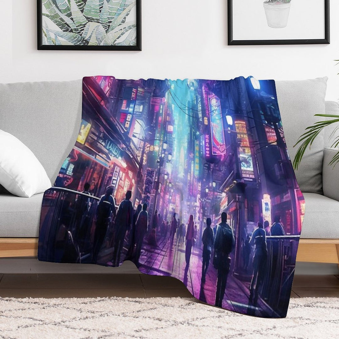 Cyberpunk Tokyo Dreamscape Easy Care Throw Blanket