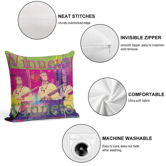 Winnetou Portrait, Famous Karl May Character, Indian Chief of The Apaches Soft Hidden Zipper Throw Pillow