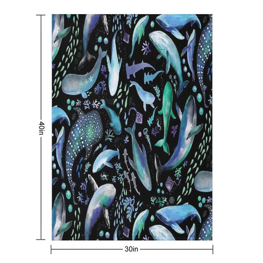 Ocean Diving with Whales at Night - Remix Comfort Throw Blanket