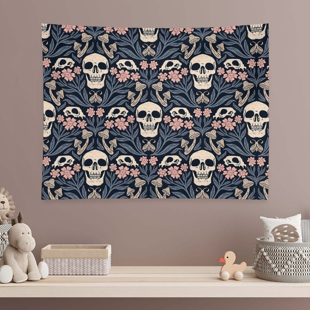 Dark Botanical Skulls – Dark Academia – Enchanted Forest Tapestry