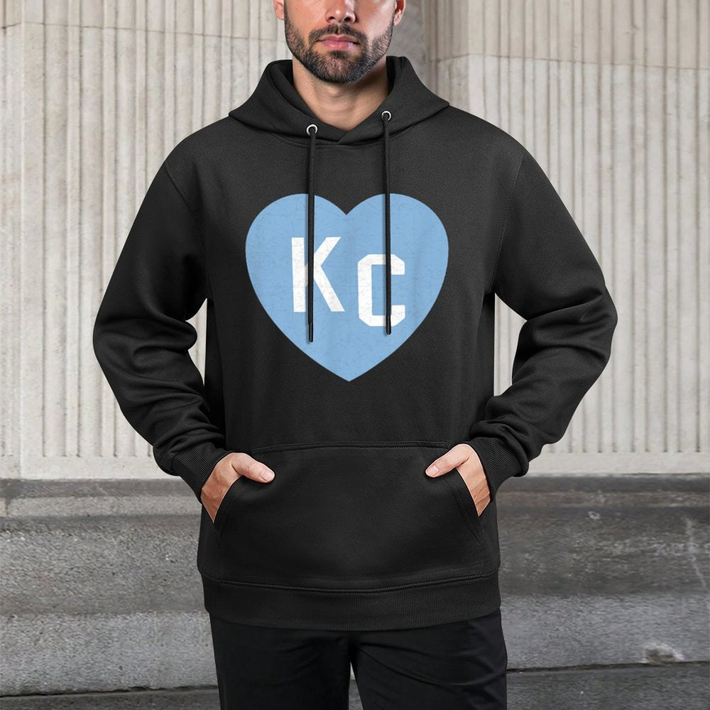 KC Heart 2-Letter KC (Kansas City) Love Powder Blue Breathable Fabric Hoodie