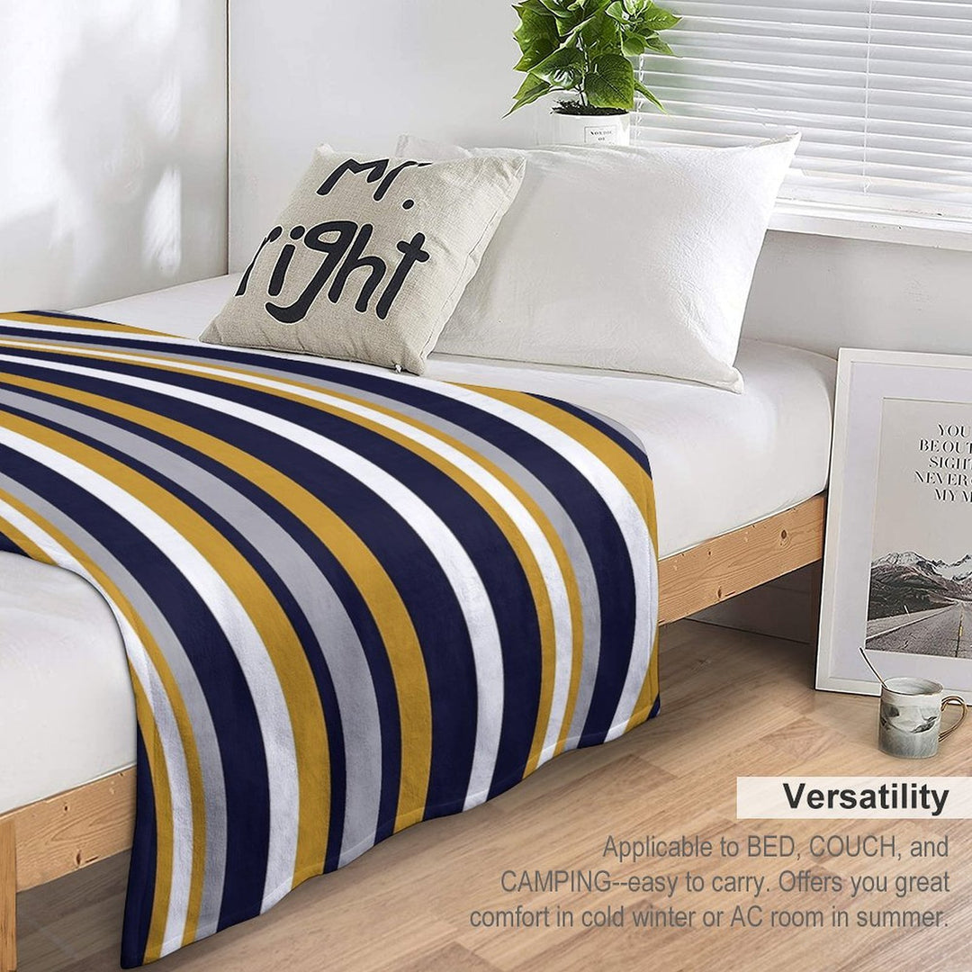 Modern Stripes Vertical Pattern in Honey Mustard Yellow, Dark Navy Blue, Gray, And White. Minimalist Color Block Durable Throw Blanket