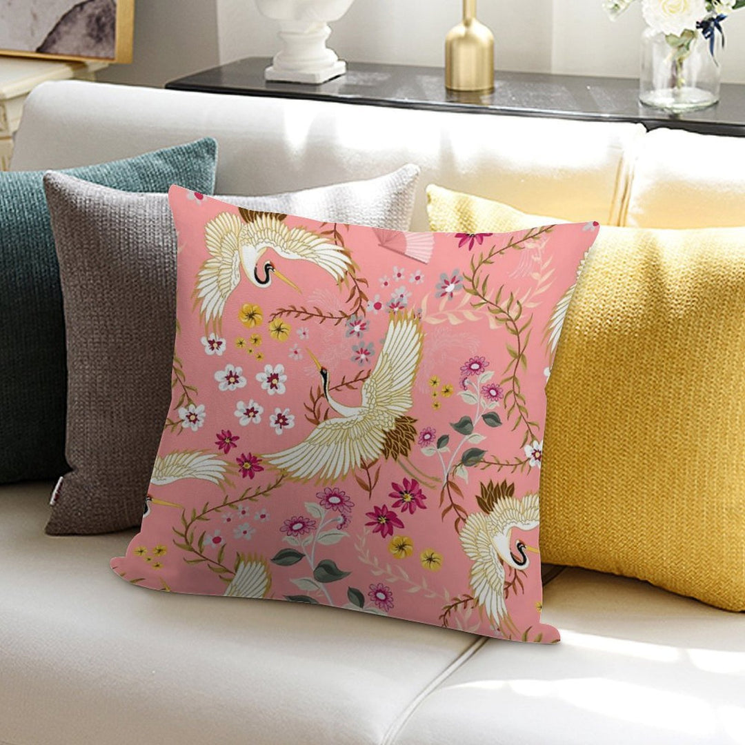 Chinoiserie Cranes on Pink, Birds Soft Gift Ready Throw Pillow
