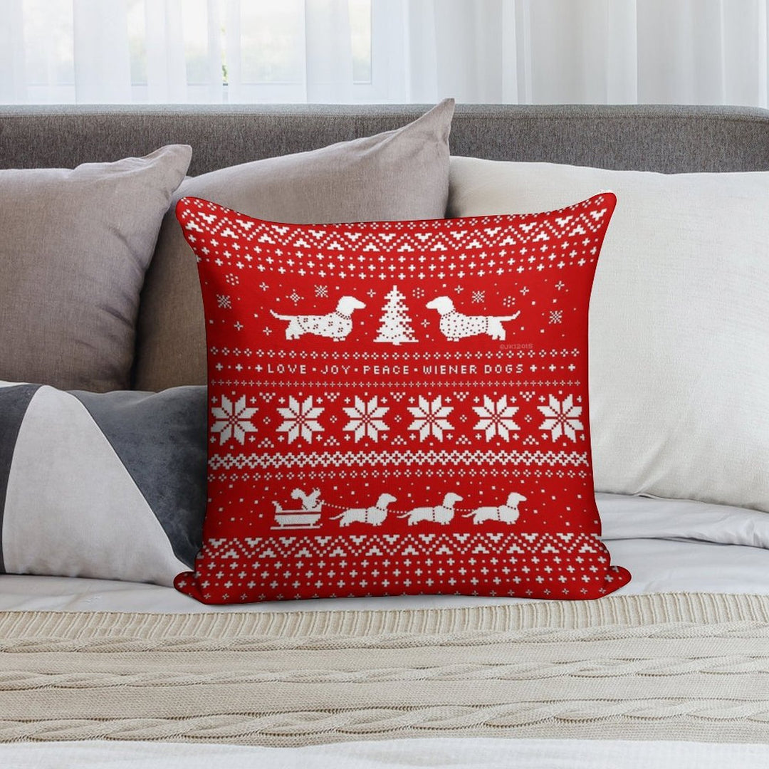 Dachshunds Christmas Sweater Pattern Soft Reinforced Edging Throw Pillow