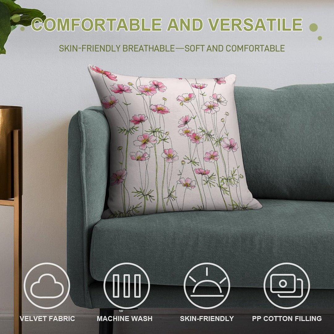 Pink Cosmos Flowers Soft Multiple Sizes Throw Pillow