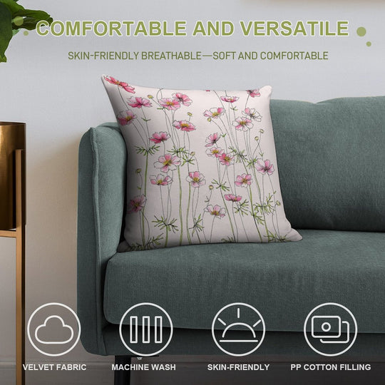 Pink Cosmos Flowers Soft Multiple Sizes Throw Pillow