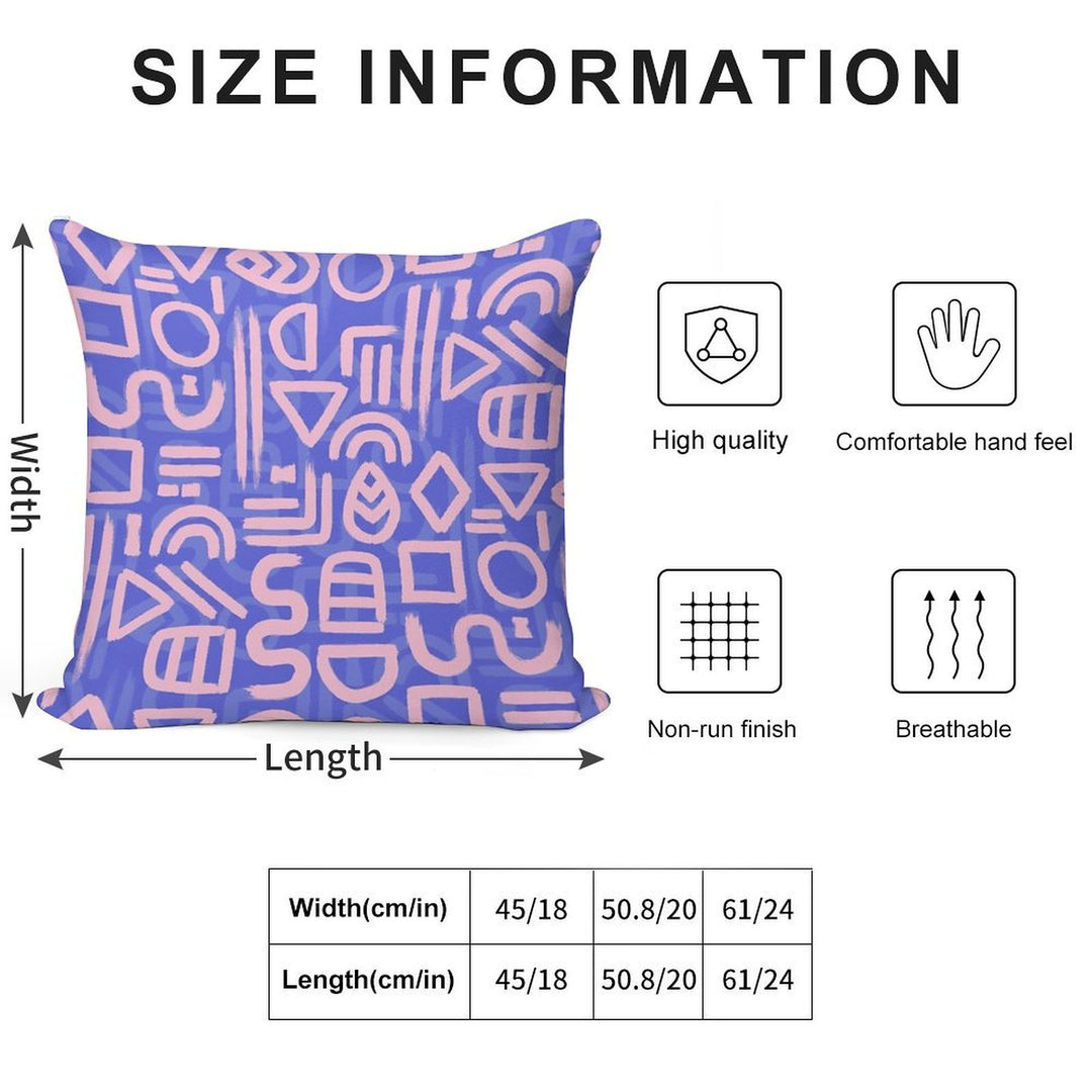 Shapes And Glyphs - Bold Brushstroke Abstract in Pink And Blue Soft Short Plush Fabric Throw Pillow