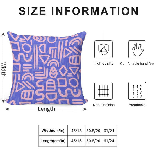 Shapes And Glyphs - Bold Brushstroke Abstract in Pink And Blue Soft Short Plush Fabric Throw Pillow