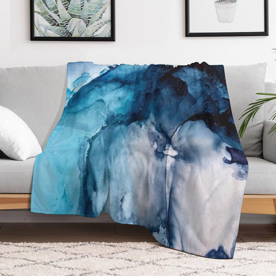White Sand Blue Sea - Alcohol Ink Painting Premium Throw Blanket