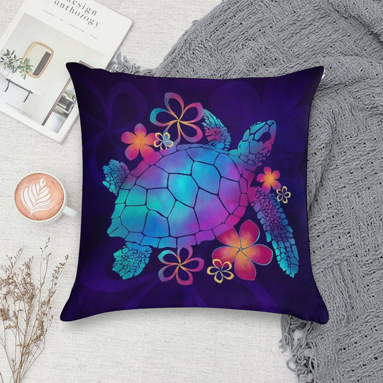 Sea Turtle with Flowers Blue And Purple Soft Fade-Resistant Throw Pillow