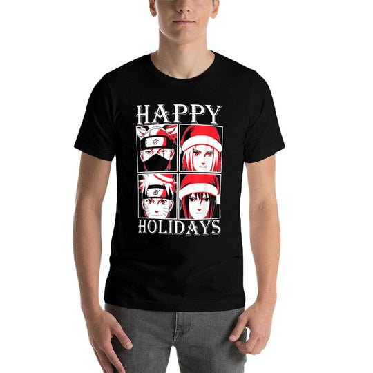 Naruto Shippuden Happy Holidays Characters Anime  Heathered Texture T-Shirt