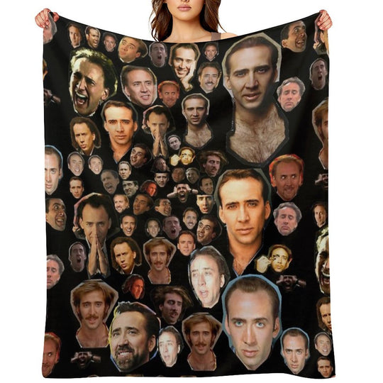 Nicholas Cage Faces Pattern - Nicolas Cage - Nick Cage - Nic Cage Faces Pattern Plush Throw Blanket