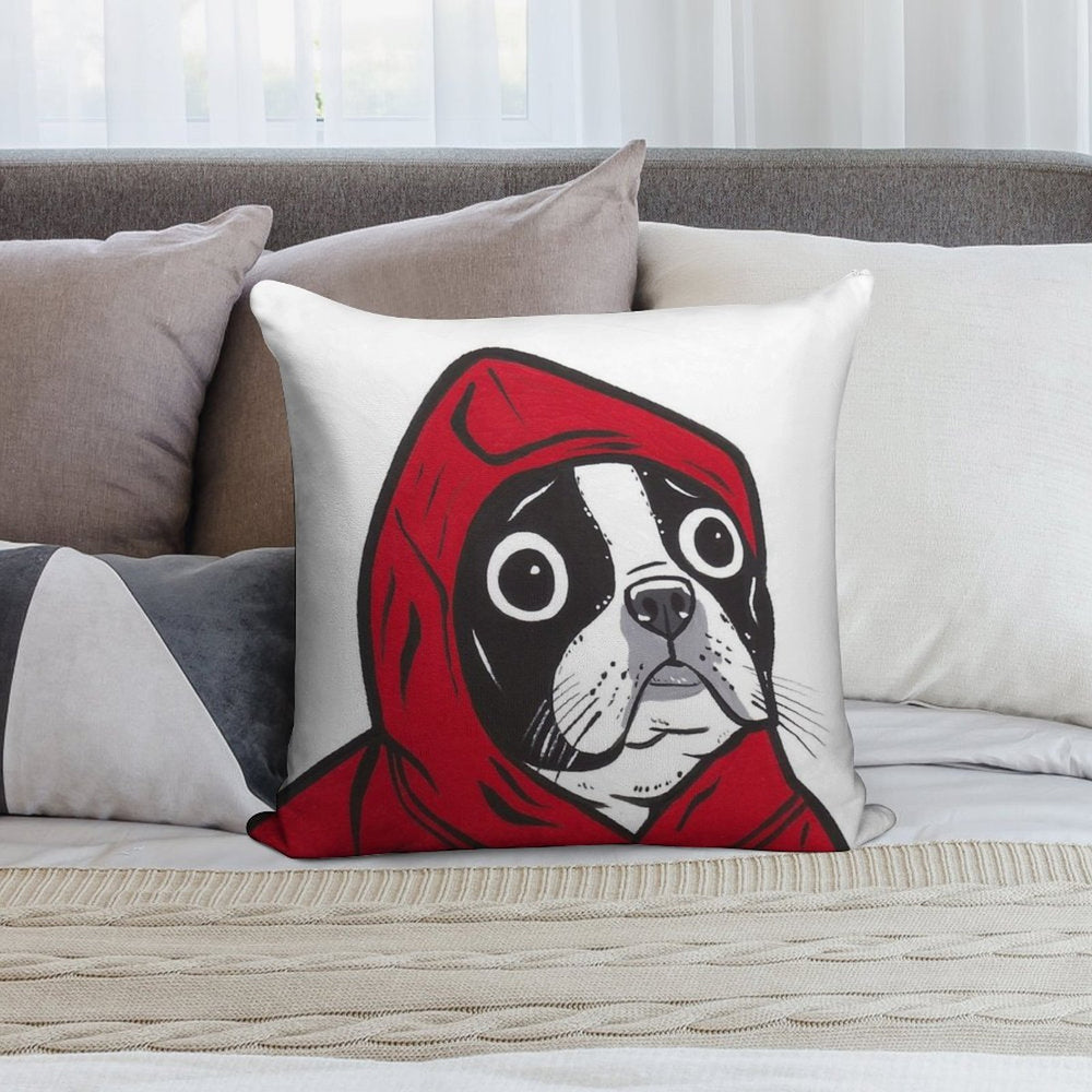 Boston Terrier in A Red Hoodie Soft Anti-Pilling Throw Pillow