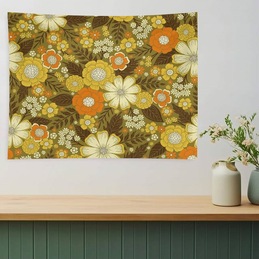 1970s RetroVintage Floral Pattern Tapestry