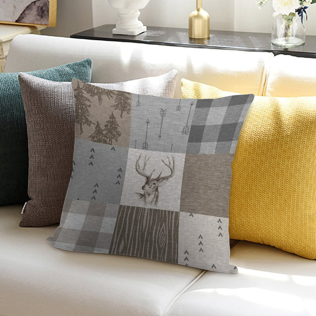 Deer Patchwork - Rustic Neutrals Soft Hidden Zipper Throw Pillow