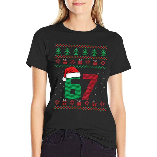 Six Seven Christmas 6 7 Ugly Christmas Sweater  Ribbed Collar T-Shirt