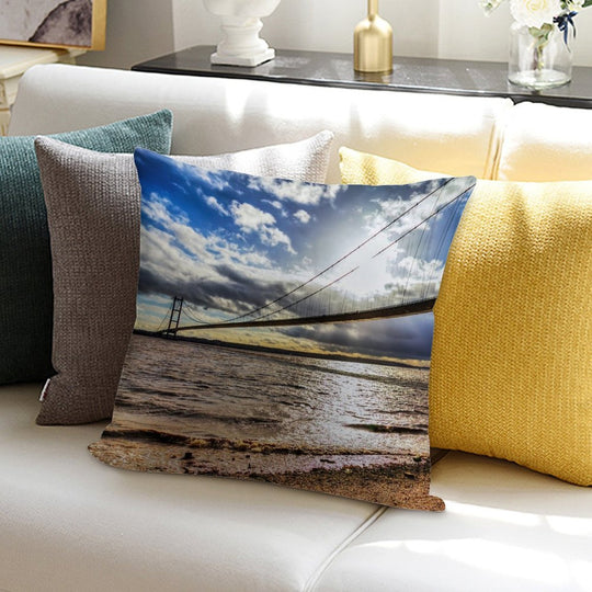 Humber Bridge, Single Span Suspension Bridge Soft Luxury Feel Throw Pillow