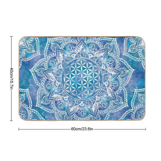Flower of Life in Lotus - Watercolor Blue  High-Traffic Bath Mat