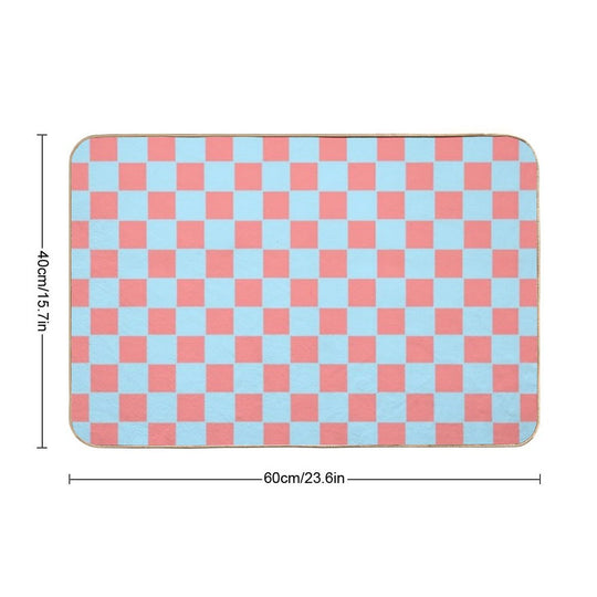 Bubblegum Pink And Blue Checkerboard Chess Square Pattern  Fade-Resistant Bath Mat