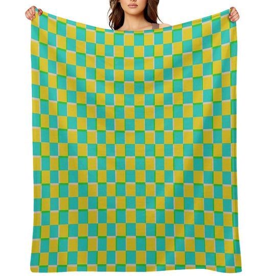 Turquoise And Yellow Checkerboard Pattern Easy Care Throw Blanket