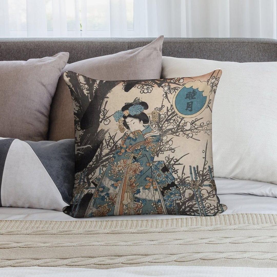 Classic Vintage Ukiyo-e Japanese Art Geisha Portrait Soft Skin-Friendly Throw Pillow